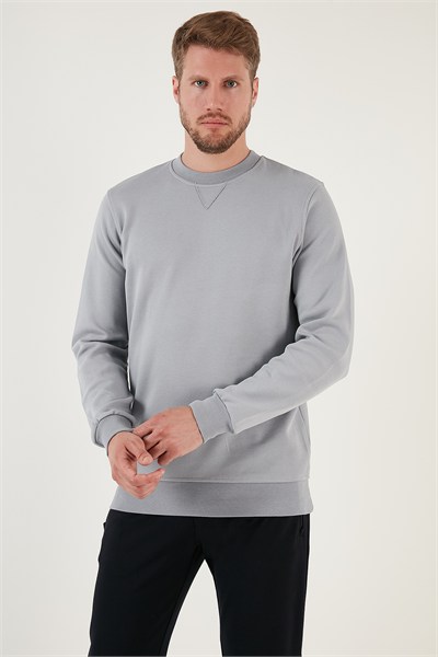 Pamuklu Relaxed Fit Bisiklet Yaka Erkek Sweat 5905453 AÇIK GRİ