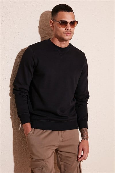 Pamuklu Relaxed Fit Bisiklet Yaka Erkek Sweat 5905453 SİYAH