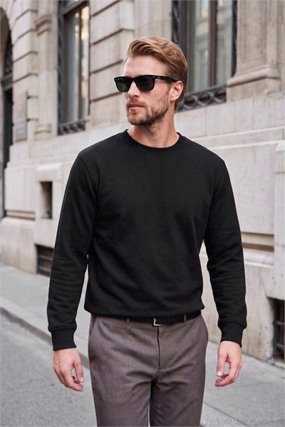 Pamuklu Relaxed Fit Bisiklet Yaka Erkek Sweat 5901257 SİYAH