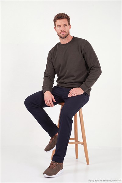 Pamuklu Relaxed Fit Bisiklet Yaka Erkek Sweat 5901257 Acı Kahve