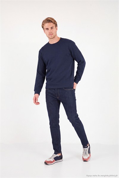 Pamuklu Relaxed Fit Bisiklet Yaka Erkek Sweat 5901257 İNDİGO