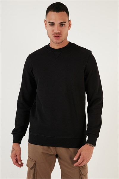 Pamuklu Relaxed Fit Bisiklet Yaka Erkek Sweat 5905453 SİYAH