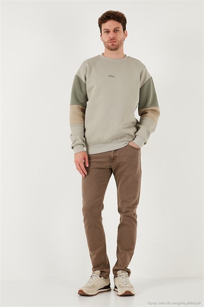 Pamuklu Relaxed Fit Bisiklet Yaka Şardonlu Renk Bloklu Erkek Sweat 5905298T TAŞ