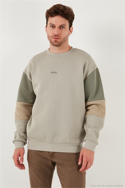 Pamuklu Relaxed Fit Bisiklet Yaka Şardonlu Renk Bloklu Erkek Sweat 5905298T TAŞ