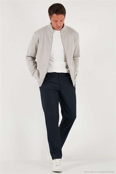 Pamuklu Relaxed Fit Dik Yaka Fermuarlı Erkek Hırka 5901075 TAŞ