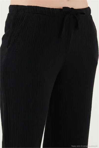 Pamuklu Relaxed Fit Geniş Paça Müslin Kadın Pantolon 668YP5502 SİYAH