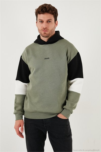 Pamuklu Relaxed Fit Kapüşonlu İçi Tüylü Yumuşak Şardonlu 2 li Paket Erkek Sweat 5905299S2 Haki-Koyu Lacivert