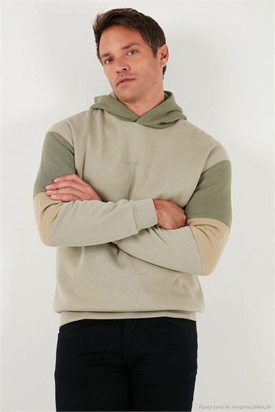 Pamuklu Relaxed Fit Kapüşonlu İçi Tüylü Yumuşak Şardonlu Erkek Sweat 5905299 TAŞ