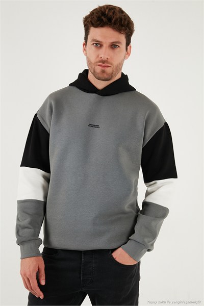 Pamuklu Relaxed Fit Kapüşonlu İçi Tüylü Yumuşak Şardonlu 2 li Paket Erkek Sweat 5905299S2 Siyah-Açık Haki