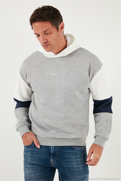 Pamuklu Relaxed Fit Kapüşonlu İçi Tüylü Yumuşak Şardonlu Erkek Sweat 5905299 GRİ MELANJ