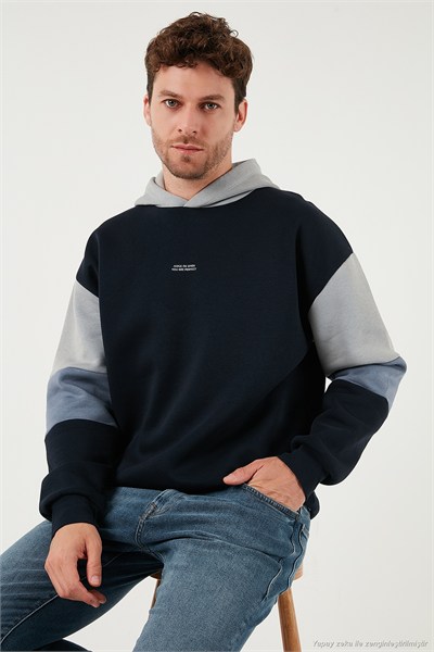 Pamuklu Relaxed Fit Kapüşonlu İçi Tüylü Yumuşak Şardonlu 2 li Paket Erkek Sweat 5905299S2 Açık Haki-Koyu Lacivert