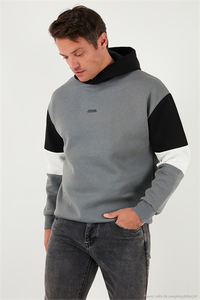 Pamuklu Relaxed Fit Kapüşonlu İçi Tüylü Yumuşak Şardonlu Erkek Sweat 5905299 AÇIK HAKİ