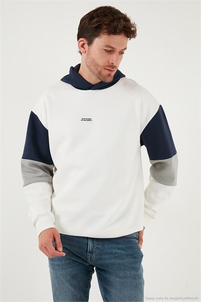 Pamuklu Relaxed Fit Kapüşonlu İçi Tüylü Yumuşak Şardonlu 2 li Paket Erkek Sweat 5905299S2 Açık Haki-Ekru
