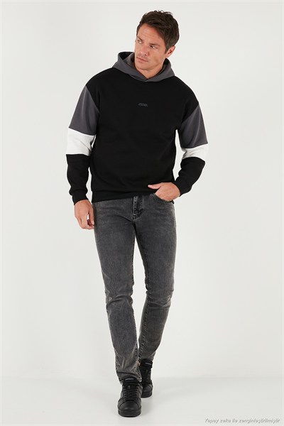 Pamuklu Relaxed Fit Kapüşonlu İçi Tüylü Yumuşak Şardonlu Erkek Sweat 5905299 SİYAH