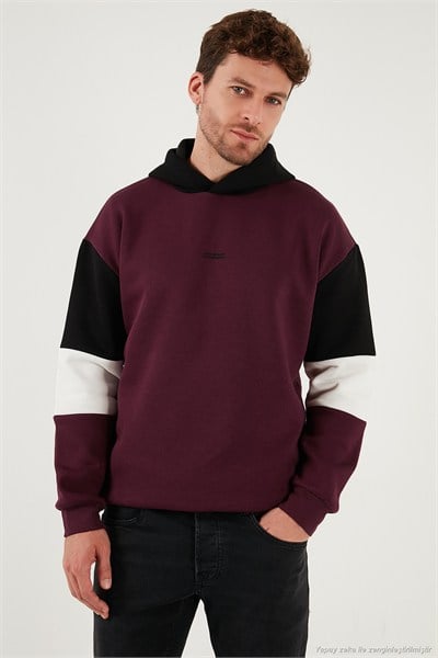 Pamuklu Relaxed Fit Kapüşonlu İçi Tüylü Yumuşak Şardonlu 2 li Paket Erkek Sweat 5905299S2 EKRU-VİŞNE