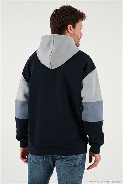 Pamuklu Relaxed Fit Kapüşonlu İçi Tüylü Yumuşak Şardonlu 2 li Paket Erkek Sweat 5905299S2 Açık Haki-Koyu Lacivert
