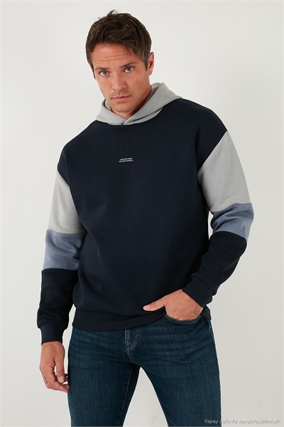 Pamuklu Relaxed Fit Kapüşonlu İçi Tüylü Yumuşak Şardonlu Erkek Sweat 5905299 KOYU LACİVERT