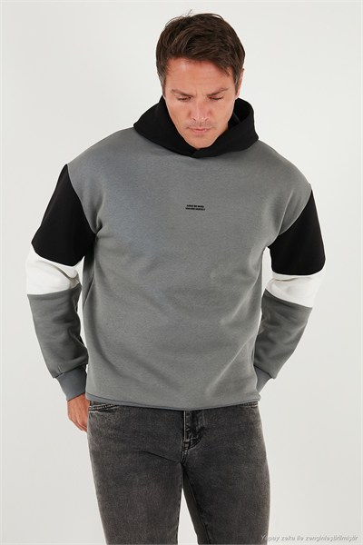 Pamuklu Relaxed Fit Kapüşonlu İçi Tüylü Yumuşak Şardonlu Erkek Sweat 5905299 AÇIK HAKİ