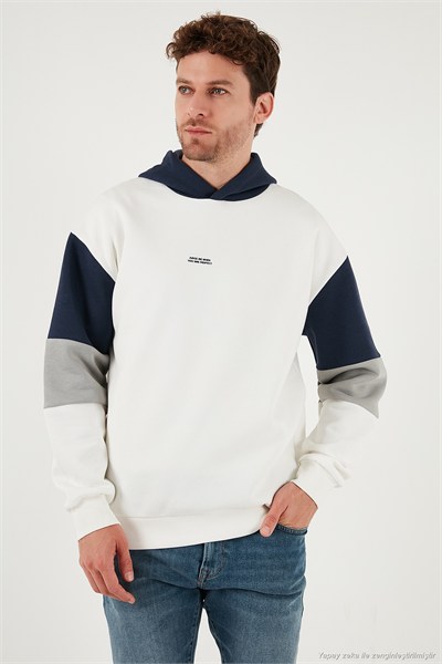 Pamuklu Relaxed Fit Kapüşonlu İçi Tüylü Yumuşak Şardonlu 2 li Paket Erkek Sweat 5905299S2 Ekru-Koyu Lacivert