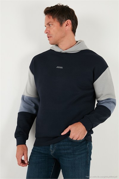 Pamuklu Relaxed Fit Kapüşonlu İçi Tüylü Yumuşak Şardonlu Erkek Sweat 5905299 KOYU LACİVERT