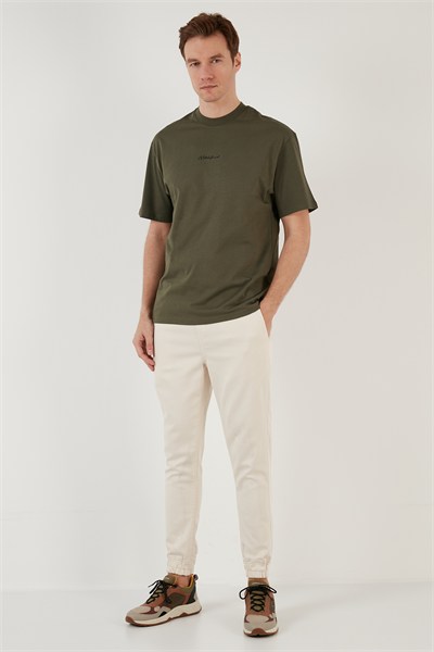 Pamuklu Relaxed Fit Sıfır Yaka Erkek T Shirt 5902702 HAKİ