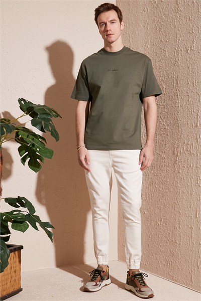 Pamuklu Relaxed Fit Sıfır Yaka Erkek T Shirt 5902702 HAKİ