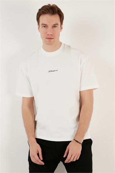 Pamuklu Relaxed Fit Sıfır Yaka Erkek T Shirt 5902702 BEYAZ