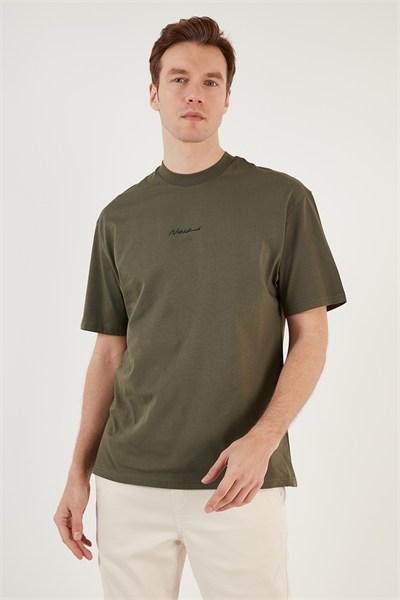 Pamuklu Relaxed Fit Sıfır Yaka Erkek T Shirt 5902702 HAKİ