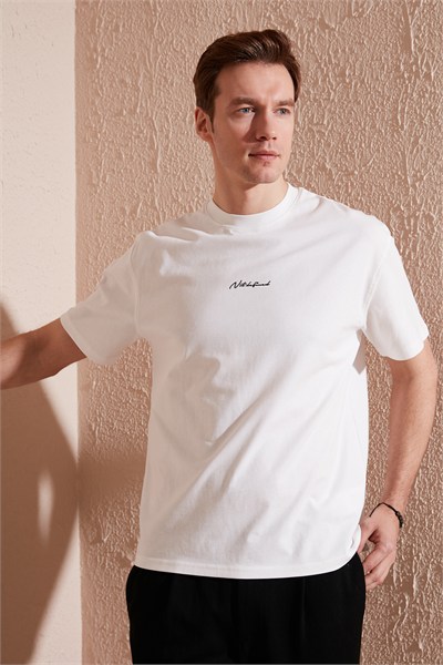Pamuklu Relaxed Fit Sıfır Yaka Erkek T Shirt 5902702 BEYAZ