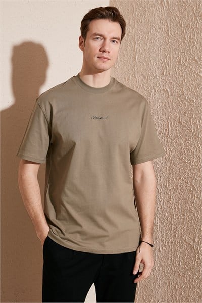 Pamuklu Relaxed Fit Sıfır Yaka Erkek T Shirt 5902702 Vizon Yeşili