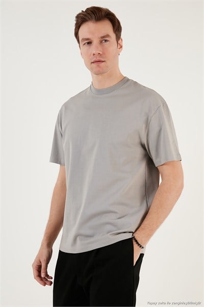 Pamuklu Relaxed Fit Sıfır Yaka Erkek T Shirt 5905446 GRİ