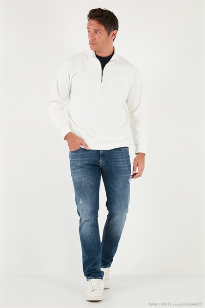 Pamuklu Relaxed Fit Yarım Fermuarlı Dik Yaka Erkek Sweat 5901232 EKRU