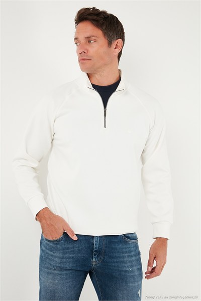 Pamuklu Relaxed Fit Yarım Fermuarlı Dik Yaka Erkek Sweat 5901232 EKRU