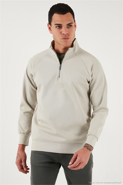 Pamuklu Relaxed Fit Yarım Fermuarlı Dik Yaka Erkek Sweat 5901232 TAŞ