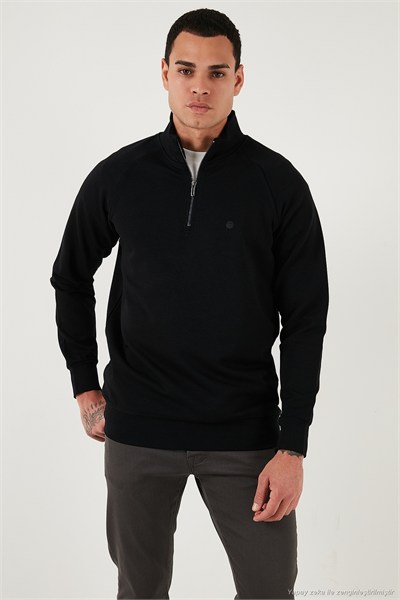 Pamuklu Relaxed Fit Yarım Fermuarlı Dik Yaka Erkek Sweat 5901232 SİYAH