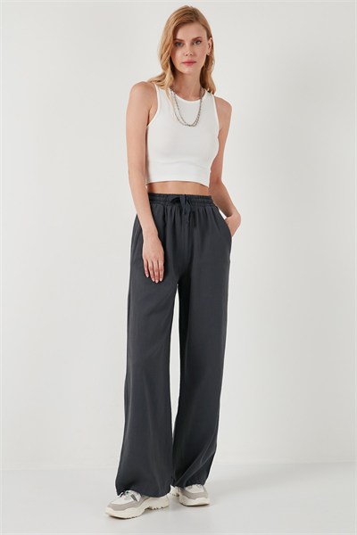 Pamuklu Relaxed Fit Yüksek Bel Bol Paça Kadın Pantolon 668YP5118 ANTRASİT