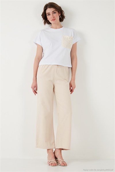 Pamuklu Relaxed Fit Yüksek Bel Bol Paça Kadın Pantolon 668YP5118 TAŞ