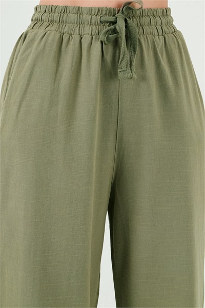 Pamuklu Relaxed Fit Yüksek Bel Bol Paça Kadın Pantolon 668YP5118 HAKİ
