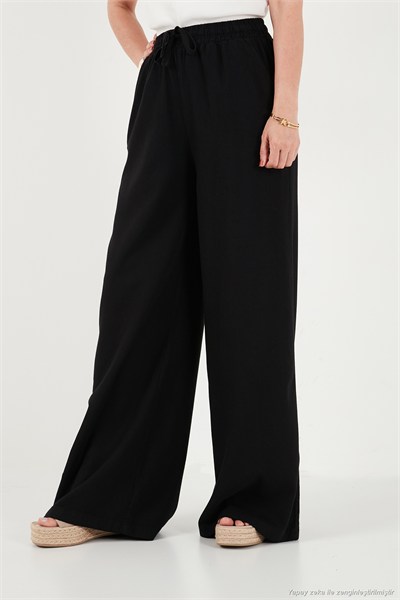 Pamuklu Relaxed Fit Yüksek Bel Geniş Paça Kadın Pantolon 668YP5559 SİYAH