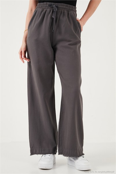 Pamuklu Relaxed Fit Yüksek Bel Geniş Paça Kadın Pantolon 668YP5275 ANTRASİT