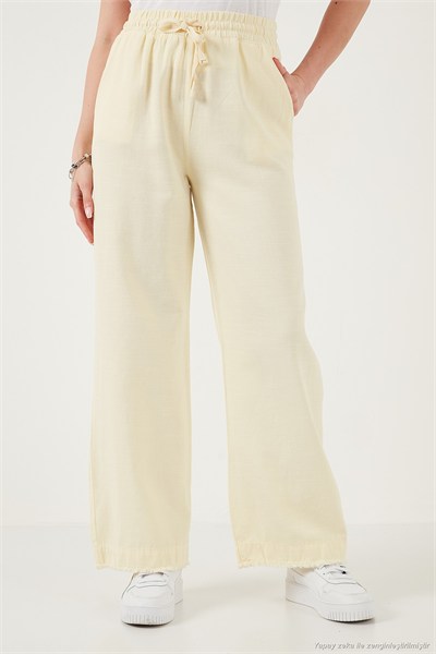 Pamuklu Relaxed Fit Yüksek Bel Geniş Paça Kadın Pantolon 668YP5275 SARI