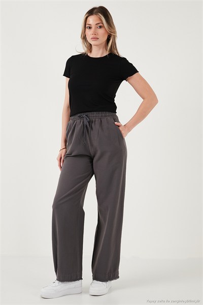 Pamuklu Relaxed Fit Yüksek Bel Geniş Paça Kadın Pantolon 668YP5275 ANTRASİT
