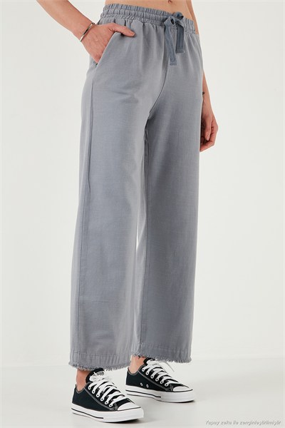 Pamuklu Relaxed Fit Yüksek Bel Geniş Paça Kadın Pantolon 668YP5275 GRİ