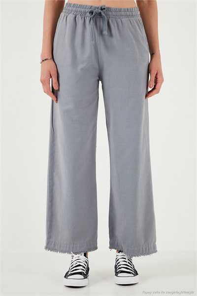 Pamuklu Relaxed Fit Yüksek Bel Geniş Paça Kadın Pantolon 668YP5275 GRİ