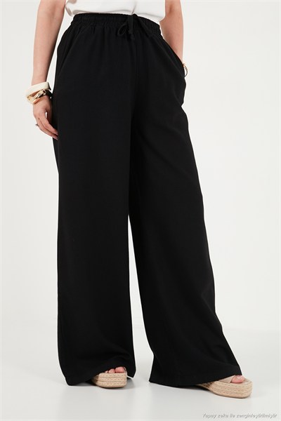 Pamuklu Relaxed Fit Yüksek Bel Geniş Paça Kadın Pantolon 668YP5559 SİYAH