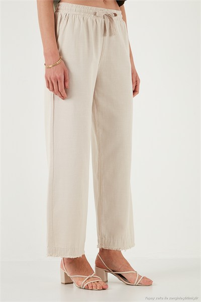 Pamuklu Relaxed Fit Yüksek Bel Geniş Paça Kadın Pantolon 668YP5275 TAŞ