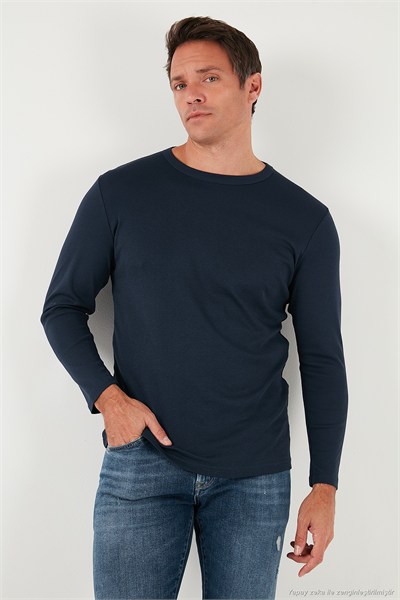 Pamuklu Slim Fit Bisiklet Yaka Basic Erkek Sweat 59050741 İNDİGO
