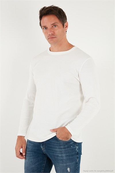 Pamuklu Slim Fit Bisiklet Yaka Basic Erkek Sweat 59050741 EKRU
