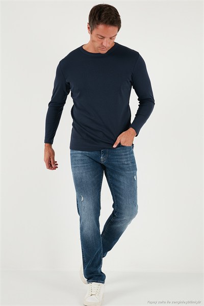 Pamuklu Slim Fit Bisiklet Yaka Basic Erkek Sweat 59050741 İNDİGO