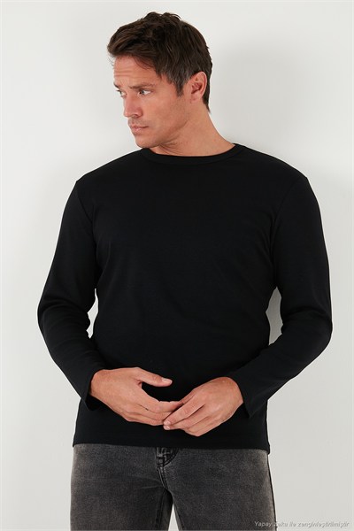Pamuklu Slim Fit Bisiklet Yaka Basic Erkek Sweat 59050741 SİYAH